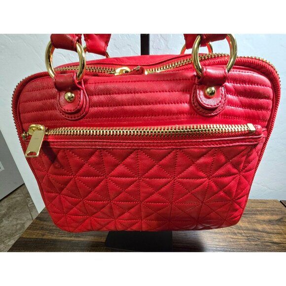 Cynthia Rowley Quilted Red Crossover Handbag With Braided Straps & Gold Hardware - Picture 2 of 15